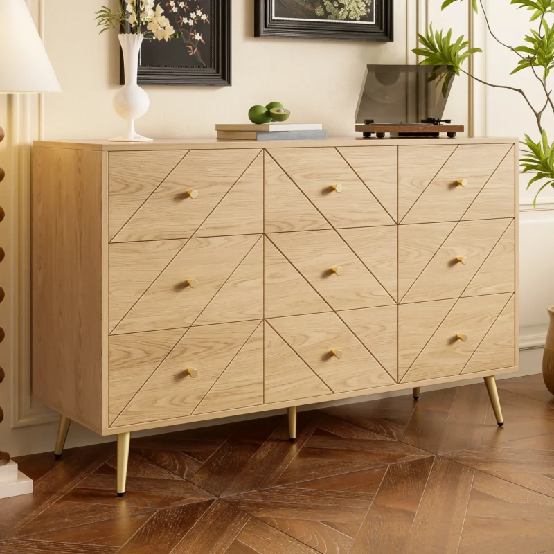 Commode style minimaliste 9 tiroirs pieds métal couleur naturel - Iris Lane - Photo 5