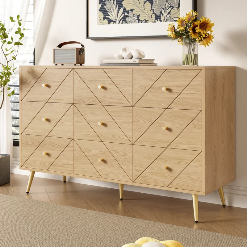 Commode style minimaliste 9 tiroirs pieds métal couleur naturel - Iris Lane - Photo 6