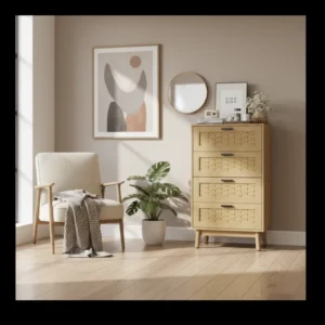 Commode style rétro rotin à tiroirs pour chambre - Kylan Casa - lifestyle vue de face
