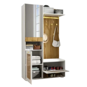 Ensemble de garde-robe moderne avec miroir, LED et banc - Ariel