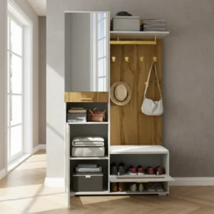 Ensemble de garde-robe moderne avec miroir, LED et banc - Ariel - lifestyle vue de face
