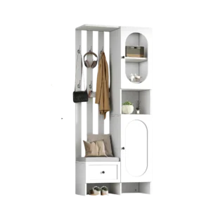 Ensemble entrée armoire avec banc, porte-manteau et crochets blanc - Aden Casa - Photo 1