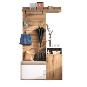 Ensemble meuble d'entrée moderne noir et bois avec miroir 105 cm - Noe - Photo 1