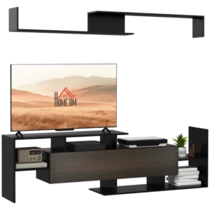 Ensemble meuble TV avec étagère murale style moderne noir 153 cm - Ezra Home - Photo 1