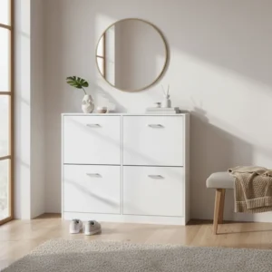 Meuble à chaussures blanc 4 portes battantes étagères réglables 106 cm - Aksel Craft - lifestyle vue de face