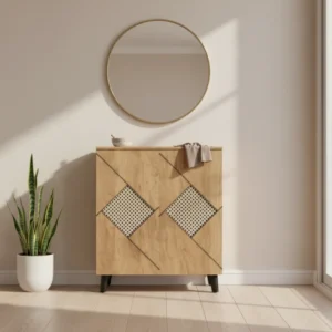 Meuble à chaussures d'entrée façade rotin avec portes 80 cm - Eden Atelier - lifestyle vue de face
