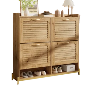 Meuble à chaussures entrée 4 portes rotin bois naturel 108 cm - Celia Home - Photo 1