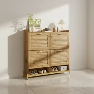 Meuble à chaussures entrée 4 portes rotin bois naturel 108 cm - Celia Home - mise en situation propre