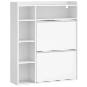 Meuble à chaussures étroit blanc 2 abattants 5 niches - Lazlo Living - Photo 1
