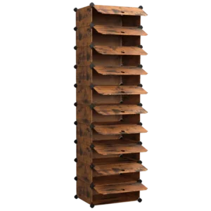 Meuble à chaussures modulable 10 compartiments avec portes brun rustique - Aden Nova - Photo 1