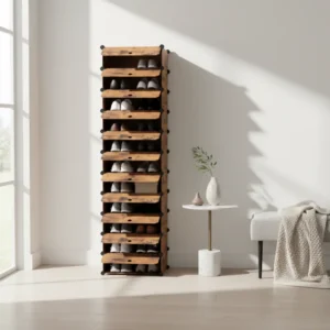 Meuble à chaussures modulable 10 compartiments avec portes brun rustique - Aden Nova