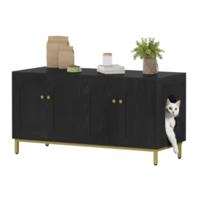 Meuble cache-litière double pour chat noir avec rangement 119 cm - Ivo Craft - Photo 1