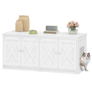 Meuble cache litière pour 2 chats style ferme blanc - Romy Mode - Photo 1