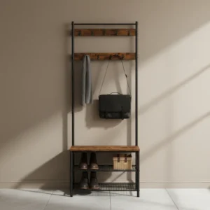Meuble d'entrée 3-en-1 industriel avec banc et étagère à chaussures - Lenny Home - lifestyle vue de face