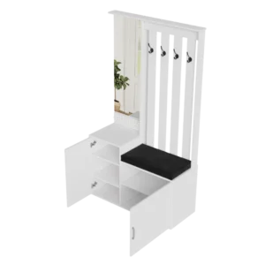 Meuble d'entrée moderne avec miroir et rangement chaussures blanc - Aksel Edition - Photo 1