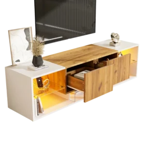 Meuble TV 3 niveaux avec LED et 2 tiroirs 160 cm - Celia - Photo 1