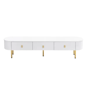 Meuble TV bas blanc 3 tiroirs pieds dorés 174 cm - Talia - Photo 1