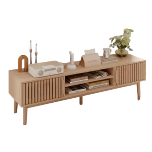 Meuble TV bas en bois style scandinave 2 compartiments 150 cm - Kylan Vale - Photo 1
