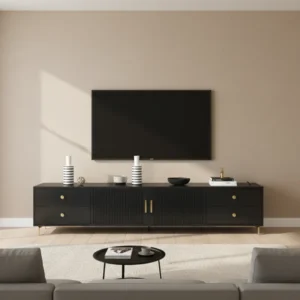 Meuble TV bas moderne 2 portes et 4 tiroirs 175 cm - Nael Mode - lifestyle vue de face