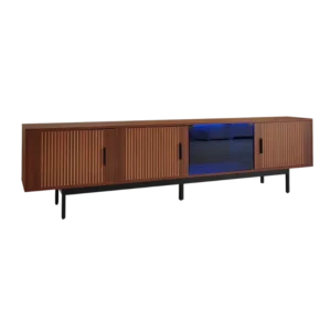 Meuble TV bas moderne avec éclairage LED et portes en verre 200 cm - Ariel Select - Photo 1