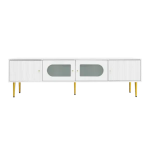 Meuble TV blanc 4 portes pieds et poignées dorés 170 cm - Jules Wood - Photo 1