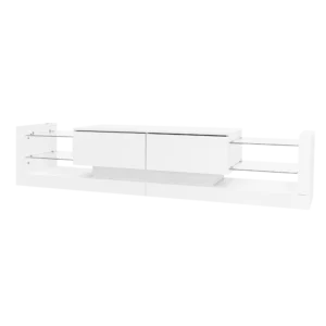 Meuble TV blanc haute brillance avec éclairage LED et tiroirs 181 cm - Niels Mode - Photo 1