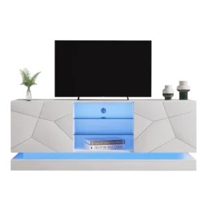 Meuble TV blanc mat avec portes et étagères réglables 160 cm - Ivo - Variante #2339
