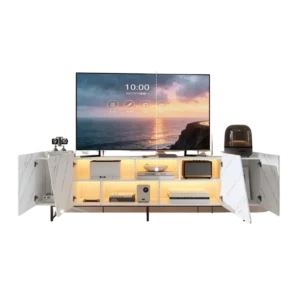 Meuble TV blanc moderne avec éclairage LED 220 cm - Nael Prime - Photo 1