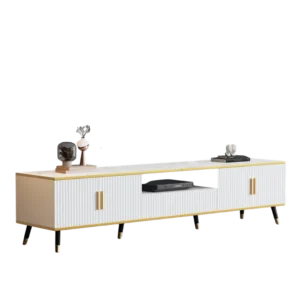 Meuble TV blanc moderne avec tiroir et compartiments 200 cm - Nilo Wood - Photo 1