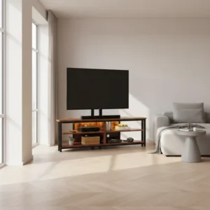 Meuble TV d'angle avec support intégré et éclairage LED - Basile - lifestyle vue de face