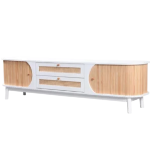 Meuble TV en rotin portes coulissantes et tiroirs 170 cm - Nolan - Photo 1