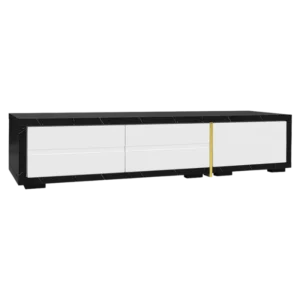 Meuble TV extensible aspect marbre noir et blanc finition dorée 140-260 cm - Curtis Aura - Photo 1
