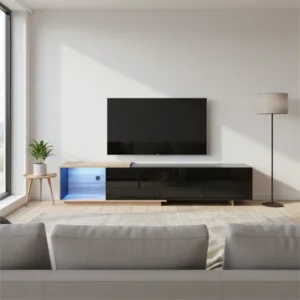 Meuble TV extensible LED 3 tiroirs 240 cm - Kora Forma - lifestyle vue de face