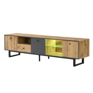 Meuble TV industriel avec éclairage LED et étagères en verre 190cm - Livia Nord - Photo 1
