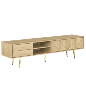 Meuble TV moderne 160 cm avec tiroirs et pieds dorés - Aston Vale - Photo 1
