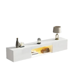 Meuble TV moderne 2 portes et 2 tiroirs blanc et bois 180 cm - Ariel Studio - Photo 1
