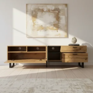 Meuble TV moderne 2 portes et 2 tiroirs style minimaliste 180 cm - Alma Loft - lifestyle vue de face