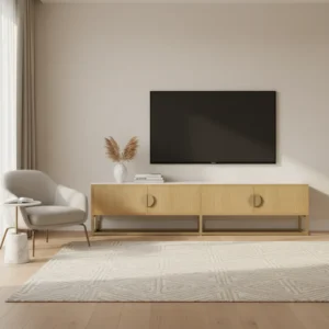 Meuble TV moderne 4 portes effet bois 180 cm - Mila - lifestyle vue de face