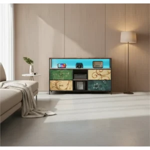 Meuble TV moderne 4 tiroirs avec éclairage LED - Elias - lifestyle vue de face