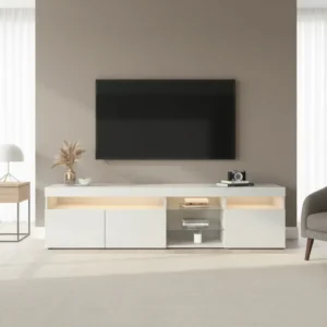 Meuble TV moderne avec éclairage LED 3 portes 180 cm - Aksel