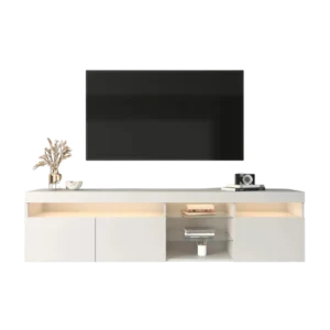 Meuble TV moderne avec éclairage LED 3 portes 180 cm - Aksel - Variante #2313