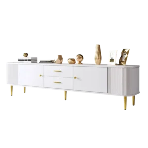 Meuble TV moderne blanc 2 tiroirs 2 portes pieds dorés 170 cm - Luma Nest - Photo 1