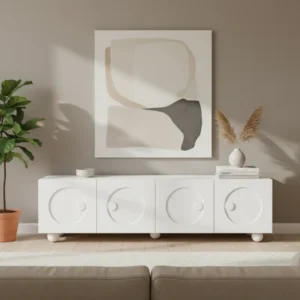 Meuble TV moderne blanc avec portes et niche centrale 180 cm - Nilo Craft - lifestyle vue de face