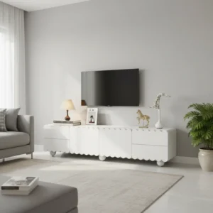 Meuble TV moderne blanc avec portes et tiroirs 175 cm - Soren Nest