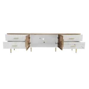 Meuble TV moderne blanc et doré avec LED et portes en verre 170 cm - Noam Vale - Variante #2567