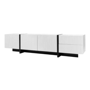 Meuble TV moderne blanc et noir 3 portes 2 tiroirs 190 cm - Ariel Casa