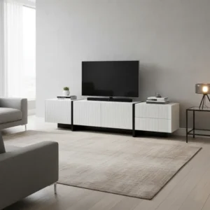 Meuble TV moderne blanc et noir 3 portes 2 tiroirs 190 cm - Ariel Casa - mise en situation propre