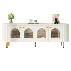 Meuble TV moderne blanc et or avec portes vitrées 170 cm - Elio Urban - Photo 1