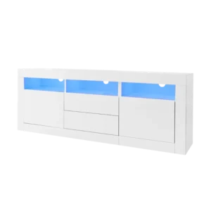 Meuble TV moderne blanc laqué avec éclairage LED Bluetooth 160 cm - Elior Aura - Photo 1
