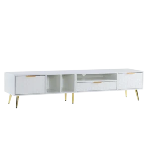 Meuble TV moderne blanc motif nid d'abeille avec portes 180 cm - Mael - Photo 1